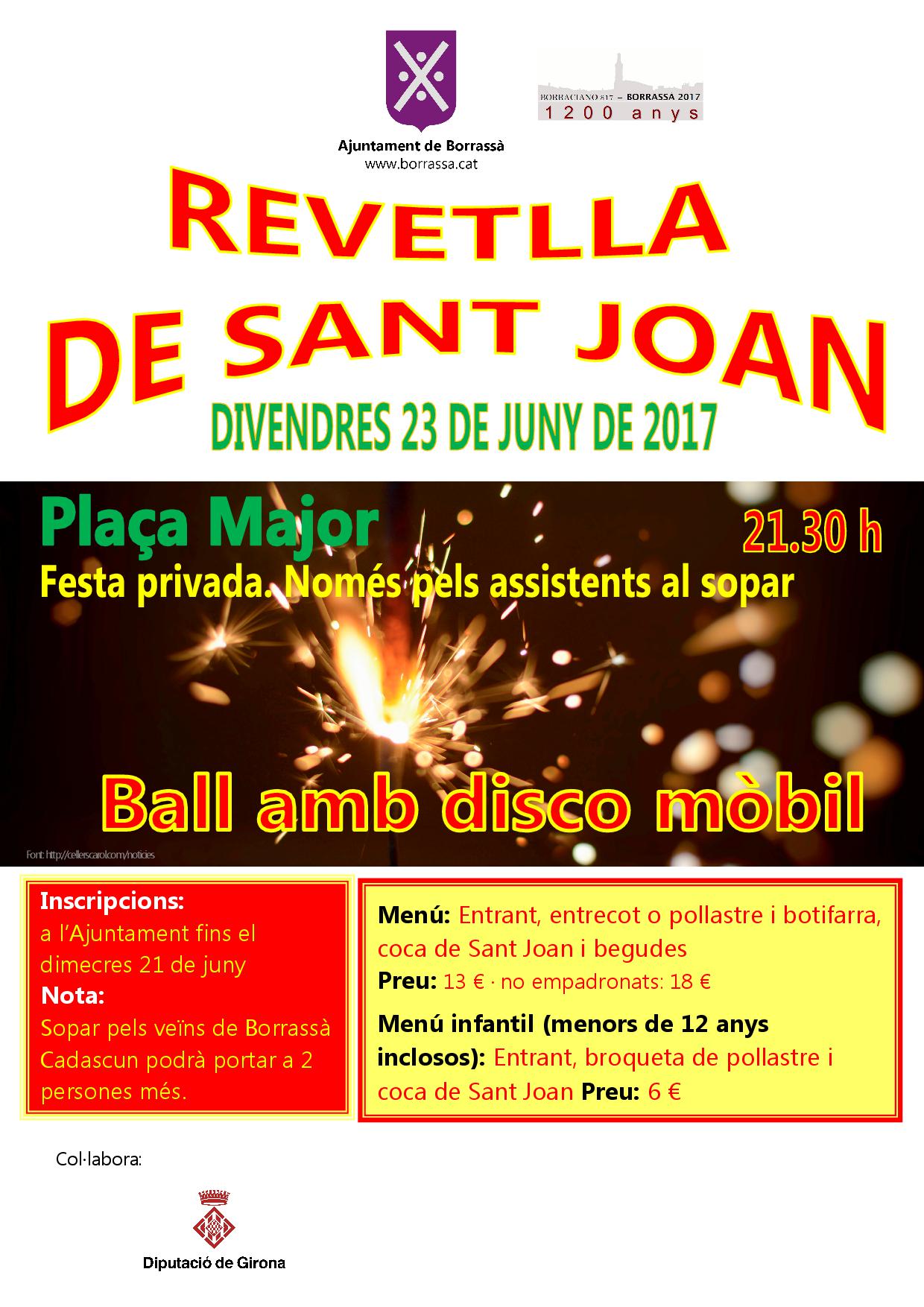 Revetlla de Sant Joan 2017. El termini d'inscripicions s'obre aquest divendres, 16 de juny, i s'acaba el dimecres 21 de juny.